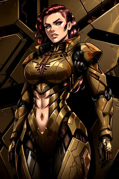 dxhr style <lora:dxhr_v2:0.8>, intricate flat shaded western comic book style cover art, [supermodel:woman:0.3] wearing full intricately detailed plated mecha military exoskeleton suit made of [red|yellow|black] camo streak paint, [heavily weathered and scratched,:0.5] [pink punk side shaved hairstyle:0.3], micro detailing, detailed intricate linework, cover page , detailed face