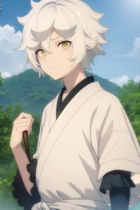 gabimaru, <lora:gabimaru s1-lora-nochekaiser:1>,
gabimaru, short hair, (yellow eyes:1.3), white hair, male focus,
BREAK japanese clothes, pants, sandals,
BREAK outdoors, forest, nature, sky, sun, clouds,
BREAK looking at viewer, (cowboy shot:1.5),
BREAK <lyco:GoodHands-beta2:1>, (masterpiece:1.2), best quality, high resolution, unity 8k wallpaper, (illustration:0.8), (beautiful detailed eyes:1.6), extremely detailed face, perfect lighting, extremely detailed CG, (perfect hands, perfect anatomy),