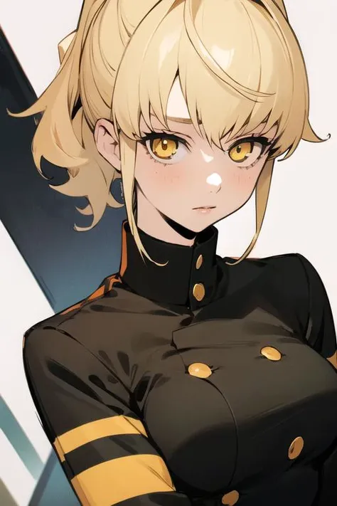 masterpiece, best quality, high quality, 1girl, solo, looking at viewer, upper body, <lora:rachel_kami_no_tou:0.54>, rachel_kami_no_tou, blonde hair, yellow eyes, , gakuran