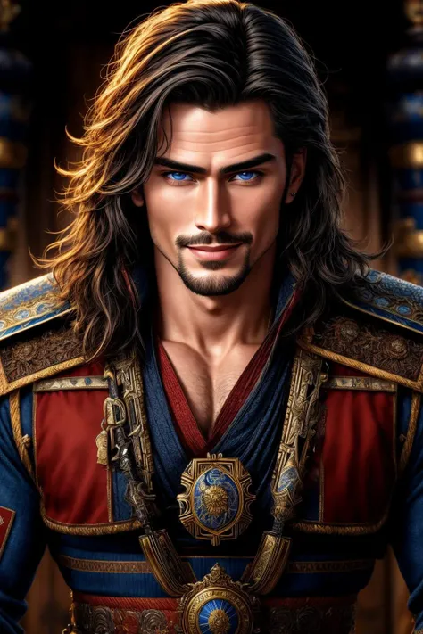 Masterpiece, highly detailed,absurdres, fine detail, HDR,
handsome FH_man,dark hair, cowboy shot, blue eyed samurai smiling to the viewer arrogantly,masculine FH_face, fit FH_body
<lora:edgBekoIkemenWorld:0.7>