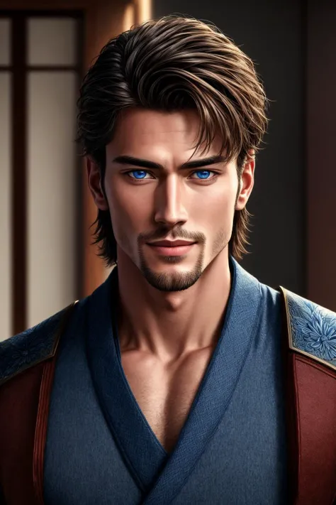 Masterpiece, highly detailed,absurdres, fine detail, HDR,
handsome FH_man, solo, looking at viewer, sharp, contrast, realistic drawing, tall dark haired japanese man,blue eyes, wearing blue samurai chlothes, analog style, face focus, handsome face, ikemen, standing up, smiling to the viewer ,masculine FH_face, fit FH_body
<lora:edgBekoIkemenWorld:0.7>