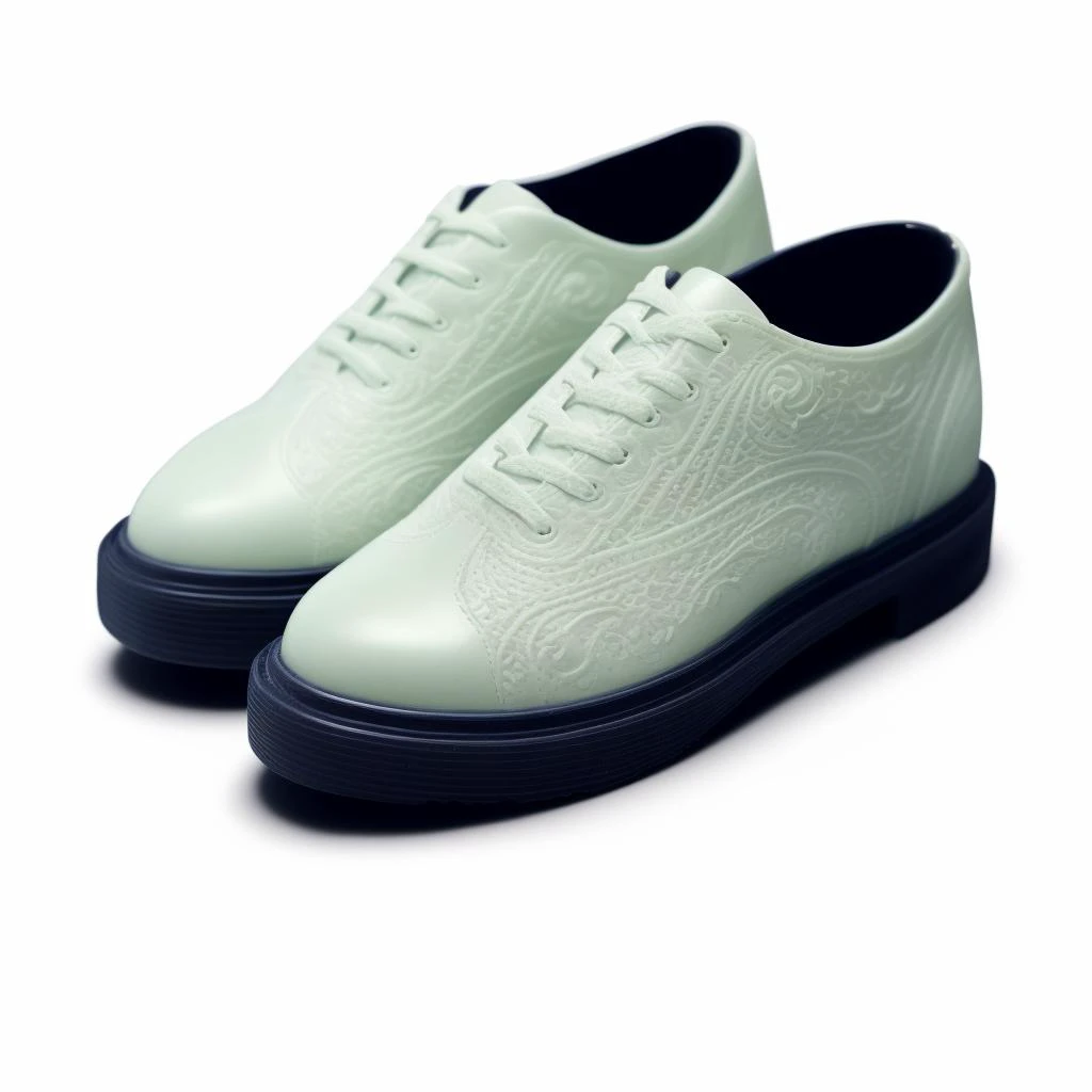 a pair of jadecarvingcd-shoes, <lora:jadecarvingcd-000006:0.9>, no humans, high quality, masterpiece, realistic, photorealistic, long-focus, full body, white background
