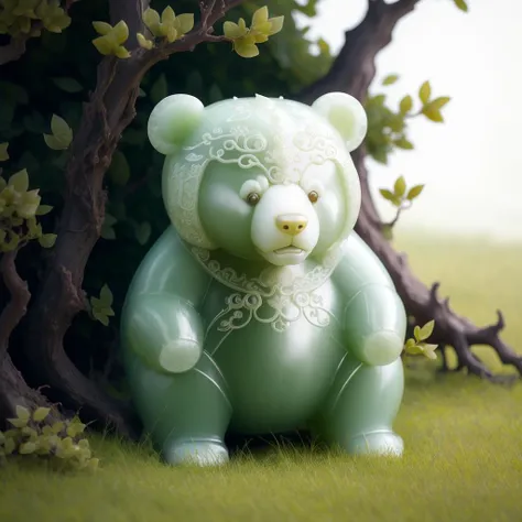 a white-jade bear, <lora:jadecarvingcd-000006:0.85>, jadecarvingcd, no humans, high quality, masterpiece, realistic, photorealistic, long-focus, outdoors, full body, grassland