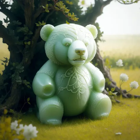 a white-jade bear, <lora:jadecarvingcd-000006:0.85>, jadecarvingcd, no humans, high quality, masterpiece, realistic, photorealistic, long-focus, outdoors, full body, grassland