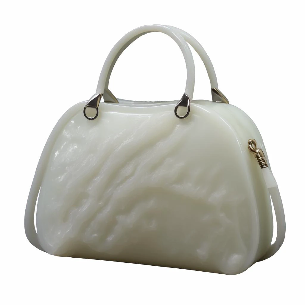 a white-jade bag, <lora:jadecarvingcd-000006:0.9>, jadecarvingcd, no humans, high quality, masterpiece, realistic, photorealistic, long-focus, full body, white background