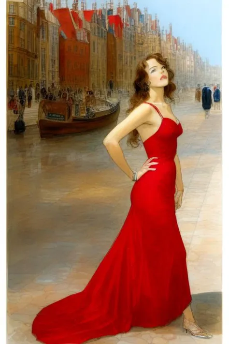 illustration by jean-pierre gibrat,redhead woman wearing a red dress <lora:gibrat:1>