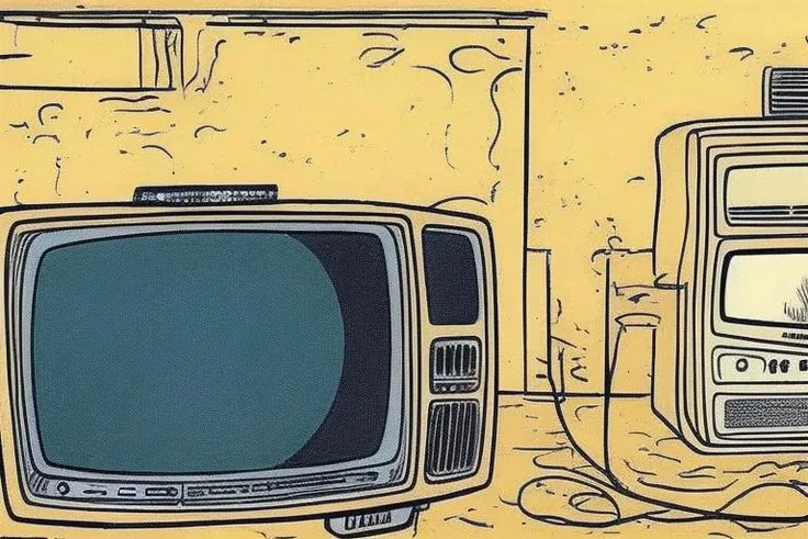 CavazzanoComics an old (TV:1.4) in a dining room <lora:CavazzanoStyle2:0.7>