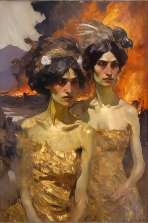 alone in the universe, in watercolor style, Photorealism, discreet golden and ruby and mint shades, (nude) a gentle, modest, thin girl of with a very beautiful, sophisticated face of the southern type with a short hairstyle with beautiful breasts with tender nipples, barefoot in a long old beige skirt, walks in the distance through the desert, stunted little plants, drought, precious jewelry on the neck and chest and on the wrists, precious bracelets, ankle bracelets