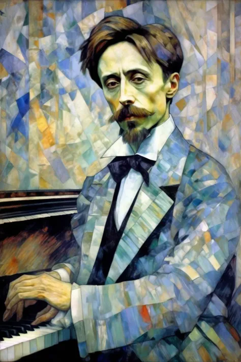 <lora:Mikhail Vrubel Style:1>Mikhail Vrubel Style - alexander scriabin in the style of mikhail vrubel