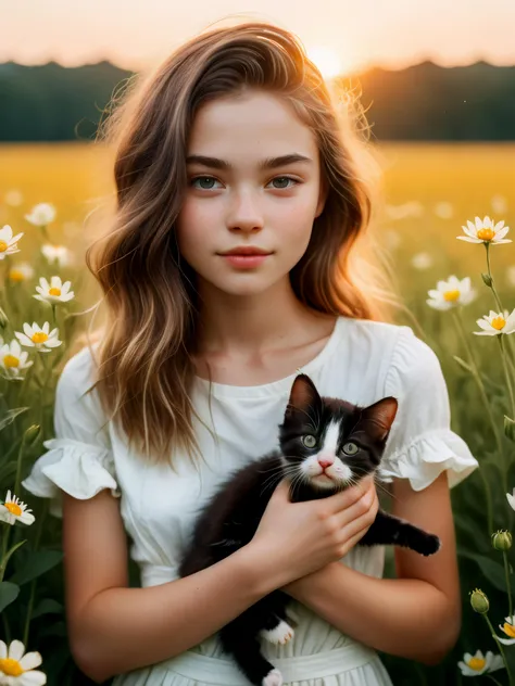 portrait of a sweet-faced innocent 26yo,
by Olivia Bee, holding a kitten in the middle of a field of flowers, warm glowing skin,
<lora:JuggerCineXL2:0.8>,
ZipRealism, Zip2D, SK_CINEMATIC,