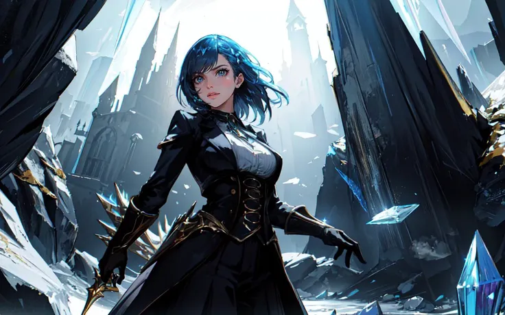 (clothed, masterpiece, wide angle, cinematic establishing shot, young adult european woman, highly detailed background:1.2), volumetric lighting, subsurface scattering, dynamic pose, (special effects, color grading, fantasy aura), (Crystal Basilisk:1.4), In a glittering cave, refracted light focus, petrifying gaze