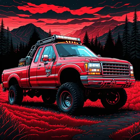 ((best quality)), ((masterpiece)), ((realistic,digital art)), (hyper detailed),Bloodstainedai Large Tow Truck,  Stained Glass,  Step Bars, Mesh Grille, Steel, Polished,  , octane rendering, raytracing, volumetric lighting, Backlit,Rim Lighting, 8K, HDR <lora:Bloodstained-XL-V1:0.8>
