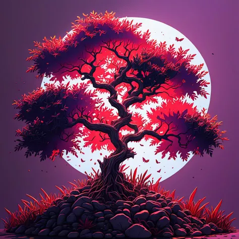 ((best quality)), ((masterpiece)), ((realistic,digital art)), (hyper detailed),Bloodstainedai Miniature Purple Slender Palmate plant, Pearly Texture Fluted Woody Stem, Knobby, Cadmium Red Legume fruit, Ringed, , octane rendering, raytracing, volumetric lighting, Backlit,Rim Lighting, 8K, HDR <lora:Bloodstained-XL-V1:0.8>
