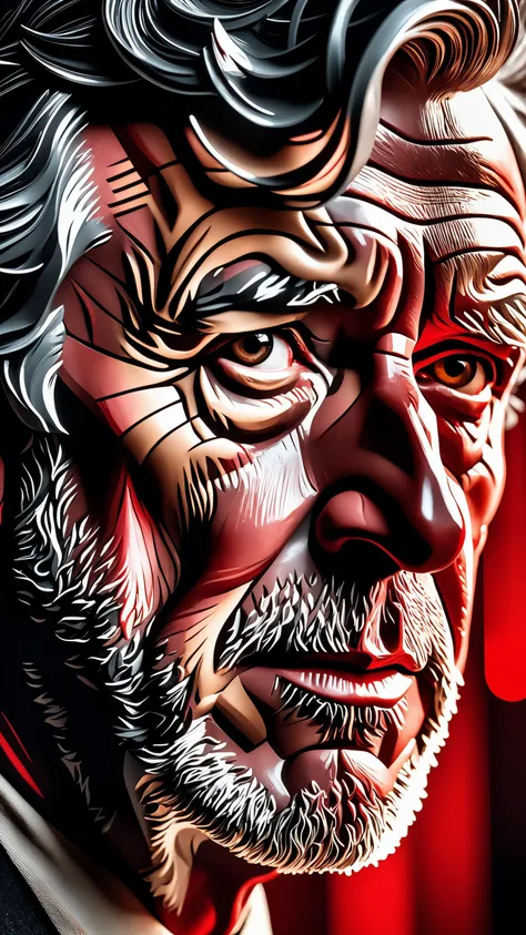 The canvas was transformed by the black and red ink, resemblance to human face., cinematic shot + dynamic composition, incredibly detailed, sharpen, details + intricate detail + professional lighting, film lighting + 35mm + anamorphic + lightroom + cinematography + bokeh + lens flare + film grain + HDR10 + 8K + Roger Deakins, ((cinematic)), cartoon style