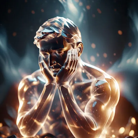 cinematic film still <lora:c0nst3llation:1>,<lora:xl-shanbailing-1003fire:1>,distant,depressed man,head in hands,made of crystal c0nst3llation and elemental flames,(wide_shot:1.6) . shallow depth of field, vignette, highly detailed, high budget, bokeh, cinemascope, moody, epic, gorgeous, film grain, grainy