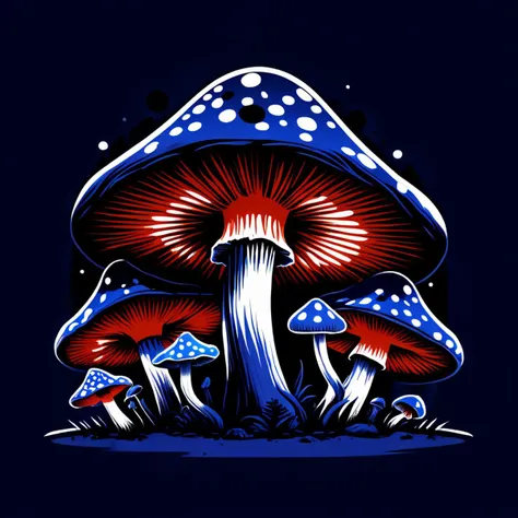 TshirtDesignAF Dark blue Monumental Club-shaped Warty mushroom, Shiny, Speckled, Subterranean Partnership, Dune, Effuse, Emitting light, ,Double Ring,,Spotty Bruising, Venomous essence, , <lora:TShirtDesignRedmondV2-Tshirtdesign-TshirtDesignAF:1>