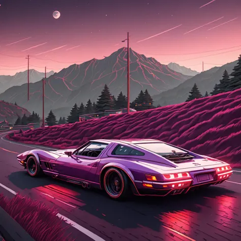 ((best quality)), ((masterpiece)), ((realistic,digital art)), (hyper detailed),Bloodstainedai Big Intergalactic Corvette, Stylized Grille, Side Marker Lights, Brick, Two-toned, Plum Purple, Porous Texture,, octane rendering, raytracing, volumetric lighting, Backlit,Rim Lighting, 8K, HDR <lora:Bloodstained-XL-V1:0.8>