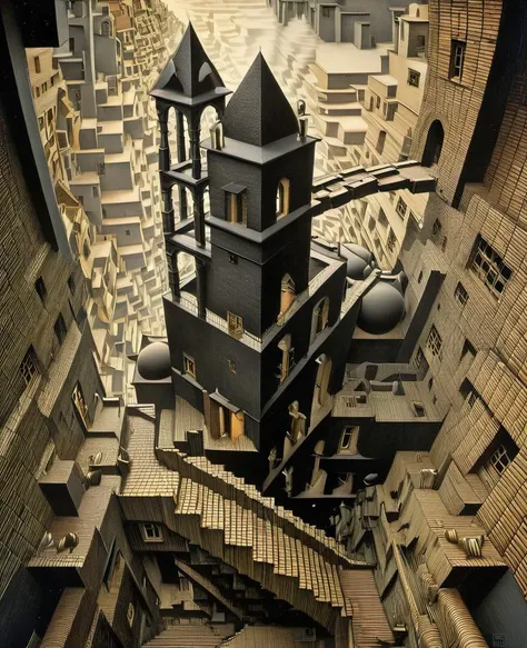 Heavily textured, abstract surreal minimalism, Paul Wunderlich, Peter Gric, Naoto Hattori, Escher, extraordinary realistic, black metal, cubes, gorgeous<lora:xl_more_art-full_v1:0.5>   <lora:VisionaryVerse-SD15:1.5> <lora:Escher_Blend:1.35> scenery, stairs, no humans, Photorealistic, hyperrealism, masterpiece, sharp focus, highly detailed, high quality, digital illustration, intricate details, light reflection, trending on artstation, sharp focus, volumetric lighting, extremely clear 8k wallpaper,