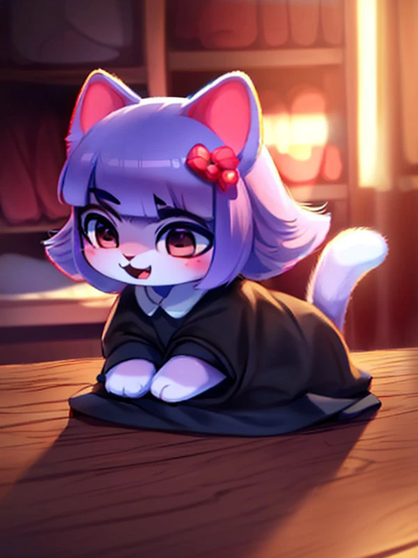 (8k, RAW photo,high resolution,high quality),
happy cat, chibi, open mouth
black dress
((masterpiece)),((small cat:1.4)), (detailed fur), (detailed face), higher body detail, (cinematic lighting), backlighting, (shaded),detailed background,  by dagasi,(by personalami), by SilverFox5213,[by Ruan Jia]
cute paws of a cat, fluffy
 <lora:my_LoRA_masunya_v3:1>