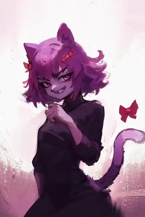 masterpiece, highest quality, cowboy shot, best quality, 1girl, solo, looking at viewer, sadistic, evil grin,
masunya, cat ears, (purple skin color:1.1), (red hair bow:1.1), highly detailed, dress, tail, <lora:Masunya__masyunya_civitai_train:1> <lora:my_LoRA_masunya_v3:0.4>
zaum, elysiumchar, portrait, scenery, <lora:DiscoElysiumStyle:1>