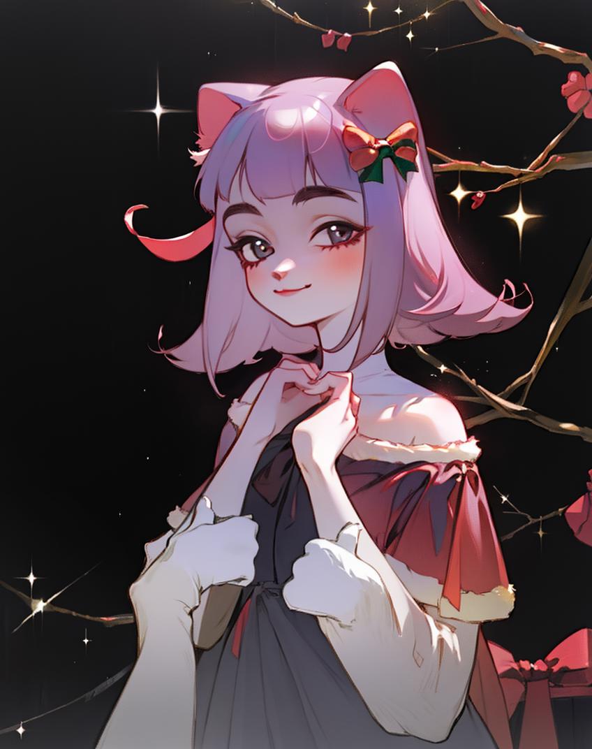 Anime girl with pink hair and a bow in front of a tree - SeaArt AI