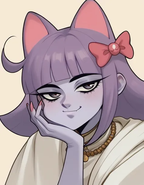 score_9,score_8_up,score_7_up <lora:TOO_NobuteruYuuki_v3B_PonyXL:0.8>, deedlit \(lodoss\), close-up shot, head rest, smile, half-closed eyes, long fingernails, looking at viewer,
masunya, masyunya (vkontakte), masyunya /(vkontakte/), cat ears, purple skin color, hair bow,  <lora:masunya-masyunya_ponyXL_v1:0.8>
