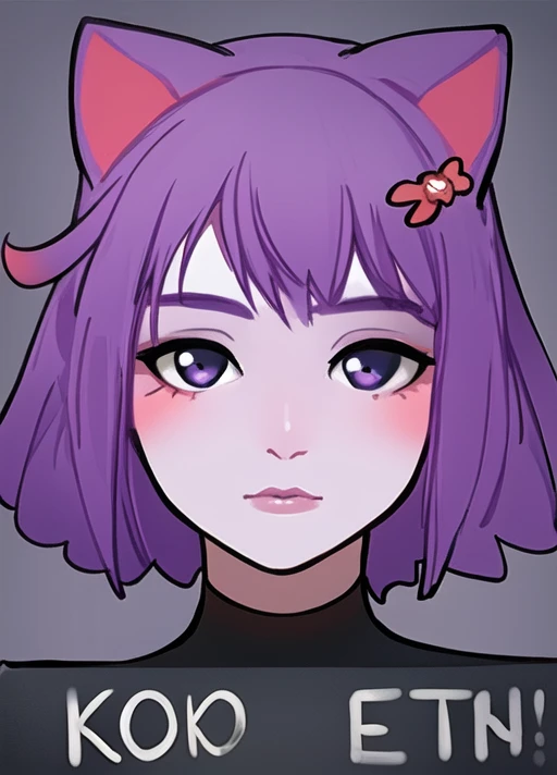 poster portrait of realistic masunya, (purple skin color:1.1), cat ears, sad, smoking, solo, by Jeremy Lipking, by William Bouguereau, (by Alphonse Mucha:0.5), by d-art sfw <lora:masunyaMasyunya_v0000228_2:0.7>