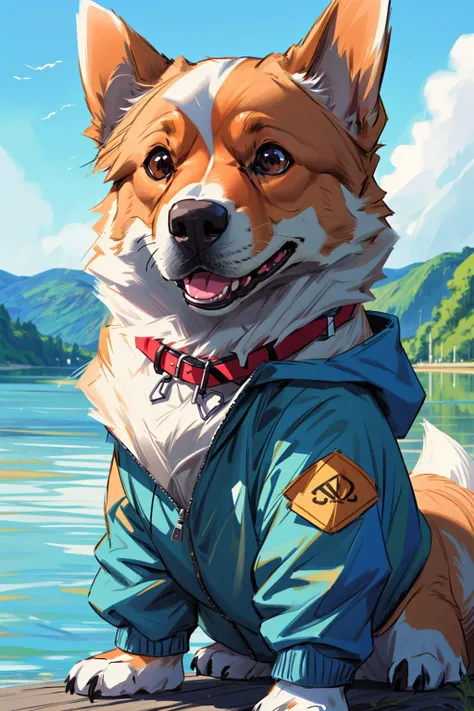 corgi style by snatti, PIXIV, corgi wearing small blue jacket, by the lake, blue sky, close up, cute, adorable,
composition, (masterpiece), top quality, best quality, (absurdres), deep focus, intricate details, high quality, ultra high res, 8k, UHD, HD <lora:corgi style by snatti_20231101164707-000014:0.6> <lora:add_detail:0.4>