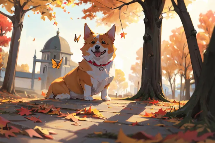(masterpiece:1.2), best quality,PIXIV, corgi style by snatti,
butterfly, bug, dog, outdoors, blurry, tree, sitting, animal, day, blurry background, leaf, depth of field, autumn leaves
<lora:corgi style by_20231101164707-000014:0.7>