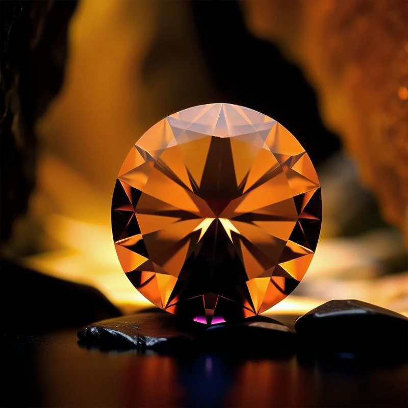 (masterpiece, best quality, detailed:1.5), (orange theme:1.2), extreme close up of (gemstone:1.3), under waterfall in dark cavern, backlighting