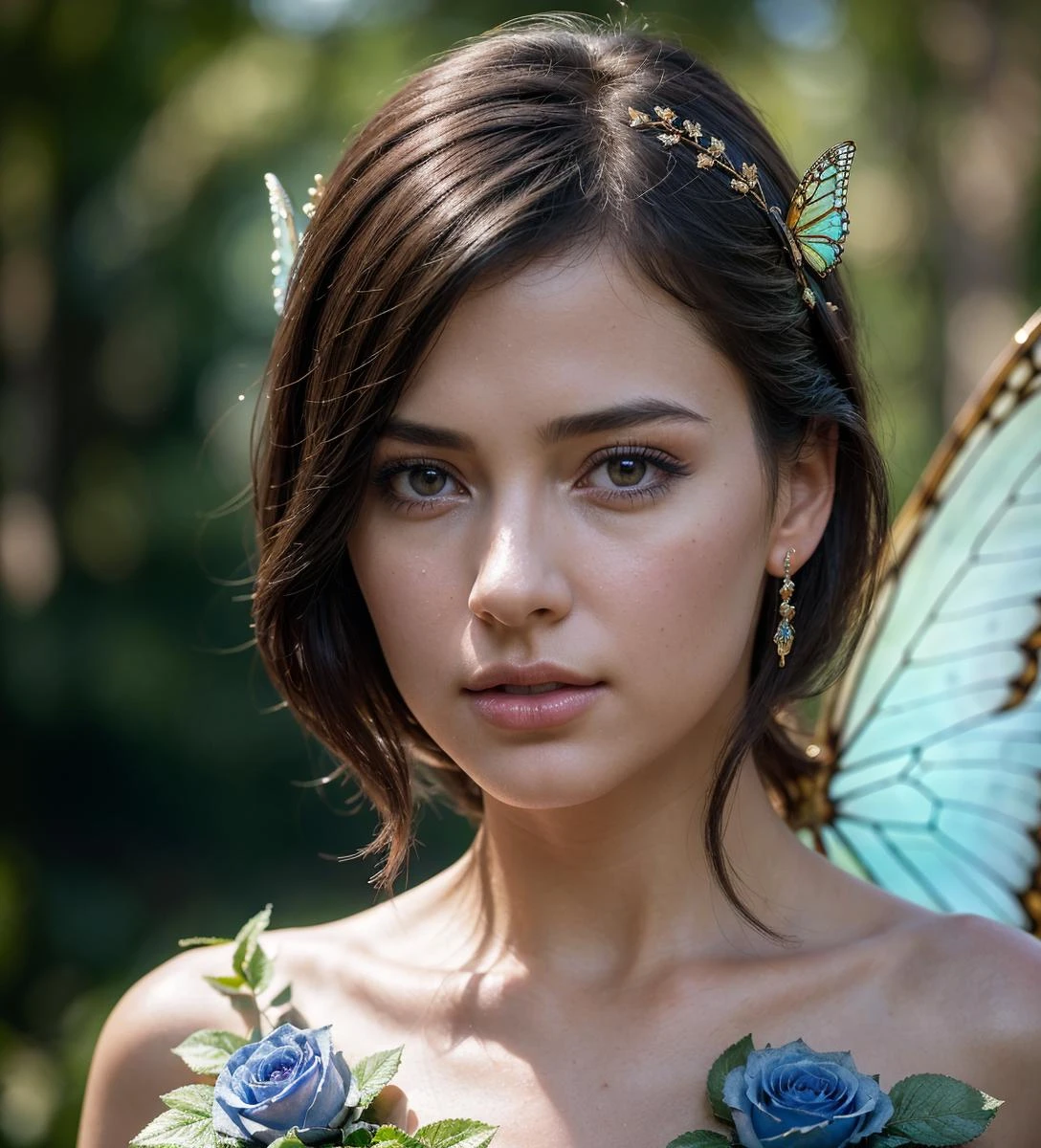 crystal rosesï¼beautiful scenery nature ,Cinematic Photo:1.3) of (Realistic:1.3),Photorealism, (Magical Photo:1.3)butterfly, 1girl fairy, blue(Realistic:1.3),Photorealism, (Magical Photo:1.3)(masterpiece, best quality, high resolution:1.4), fairy wings dress pink, Hair blonde, HD , Photography, movie, cinematic, full Body, Realistic, (8k, RAW photo, best quality, masterpiece:1.2), (realistic, photo-realistic:1.33),realistic, skin pores textures, sharp, hair blue, in dress blue ornate gold ((realism)), extremely high quality RAW photograph, ultra detailed photograph, sharp focus, high resolution, high quality, film grain, Fujifilm XT3,Highly Detailed, movie, (Cinematic Photo:1.3) of (Realistic:1.3),Photorealism, (Magical Photo:1.3)
