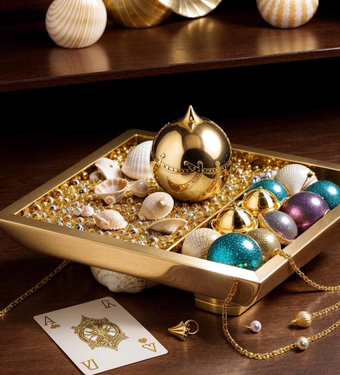 Bling, gold, HD, Photo, Seashell, Cards, in Marbles, Puzzle, Toy, table