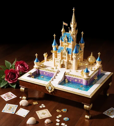 castle, flowers, Bling, gold, HD, Photo, Seashell, Cards, in Marbles, Puzzle, Toy, table