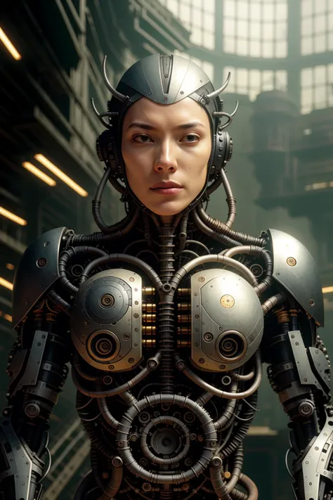 TL1_Reelmech complex 3d render ultra detailed of a beautiful porcelain profile woman android face, cyborg, robotic parts, 150 mm, beautiful studio soft light, rim light, vibrant details, luxurious cyberpunk, lace, hyperrealistic, anatomical, facial muscles, cable electric wires, microchip, elegant, beautiful background, octane render, H. R. Giger style, 8k, best quality, masterpiece, illustration, an extremely delicate and beautiful, extremely detailed ,CG ,unity ,wallpaper, (realistic, photo-realistic:1.37),Amazing, finely detail, masterpiece,best quality,official art, extremely detailed CG unity 8k wallpaper, robot, silver helmet, full body