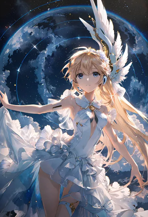 Anime girl with white dress and wings flying in the sky - SeaArt AI