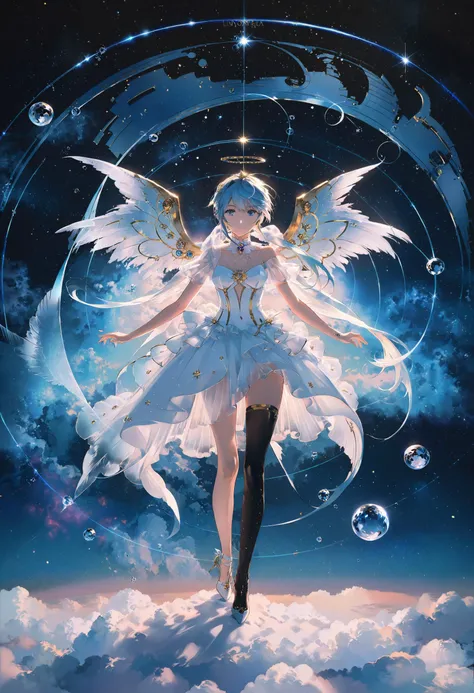 by rella, by foomidori, by lam, by makoto shinkai, by Ilya Kuvshinov,
A young female fashion model, angel wing, mechanical wing,
[dynamic pose:0.7], clear blue sky, space, star, planet, nebula, aurora, milky way, floral, Dutch angle, golden ratio,
wedding dress,
beautiful, aesthetic, detailed, beautiful color, 
amazing quality, best quality, high quality, ultra high res, absurdres, golden_ratio_xl, <lora:golden_ratio:0.8>, <lora:Rella:0.5>, <lora:xl_more_art-full_v1:1>,