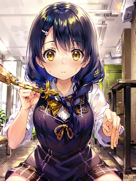 <lora:MegumiTadokoro:1>,high res, masterpiece,Megumi Tadokoro, blue hair, solo, 1girl,outside,deatailed background, detailed eyes, ((yellow eyes))