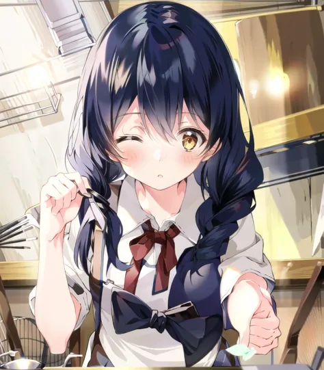 masterpiece, best quality, 1girl, <lora:megumiTadokoroFoodWars_v10:1>, Megumi, school uniforms, in the kitchen