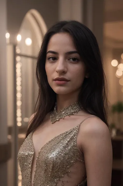 tv_Buket_Komur_A_V1, model pose, sad expression,  ((wearing a sequin cocktail dress )),full body shot,  Blue Hour, by an intricately detailed fountain,  (((relaxed))), "epic-Ultra-HD-details", "epic-Ultra-HD-highlights",       PA7_Human-Likeness