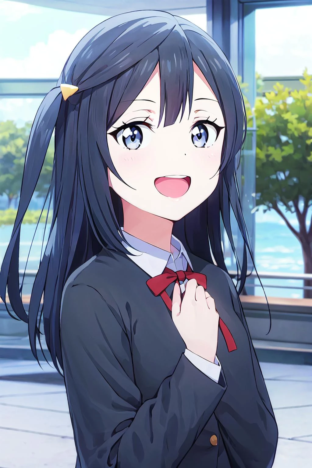 (best quality, masterpiece:1.2), 1girl, solo, anime, anime screencap, ray tracing, global illumination, ultra resolution image, vivid color, cinematic light, lens flare, light on face, glow eyes, depth of field, happy, detailed background, cute, straight-on, smile, looking at viewer, outdoors, sky, cloud,
<lora:A_Yuki Setsuna WSU:0.8> yuki setsuna, upper body, jacket, long sleeves,