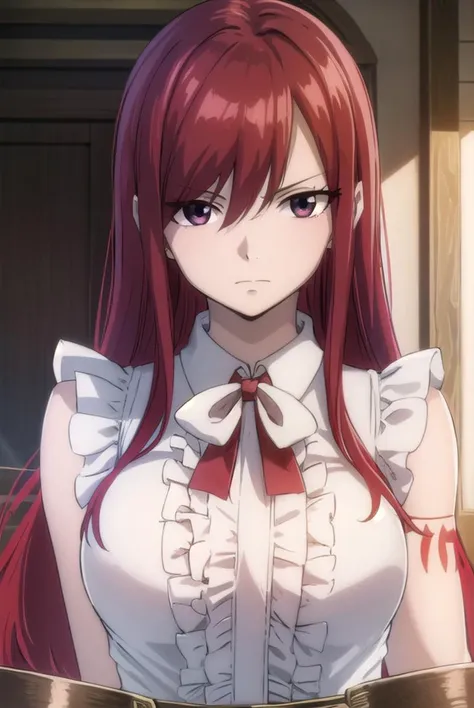 erzascarlet, <lyco:erzascarlet-lyco-nochekaiser:1>,
erza scarlet, long hair, (red hair:1.5), hair between eyes, (brown eyes:1.5),
skirt, shirt, bow, boots, sleeveless, sleeveless shirt, tattoo, white shirt, frills,
BREAK indoors, guild,
BREAK looking at viewer, (cowboy shot:1.5),
BREAK <lyco:GoodHands-beta2:1>, (masterpiece:1.2), best quality, high resolution, unity 8k wallpaper, (illustration:0.8), (beautiful detailed eyes:1.6), extremely detailed face, perfect lighting, extremely detailed CG, (perfect hands, perfect anatomy),