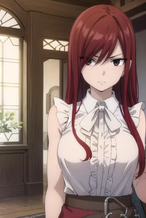 erzascarlet, <lyco:erzascarlet-lyco-nochekaiser:1>,
erza scarlet, long hair, (red hair:1.5), hair between eyes, (brown eyes:1.5),
skirt, shirt, bow, boots, sleeveless, sleeveless shirt, tattoo, white shirt, frills,
BREAK indoors, guild,
BREAK looking at viewer, (cowboy shot:1.5),
BREAK <lyco:GoodHands-beta2:1>, (masterpiece:1.2), best quality, high resolution, unity 8k wallpaper, (illustration:0.8), (beautiful detailed eyes:1.6), extremely detailed face, perfect lighting, extremely detailed CG, (perfect hands, perfect anatomy),