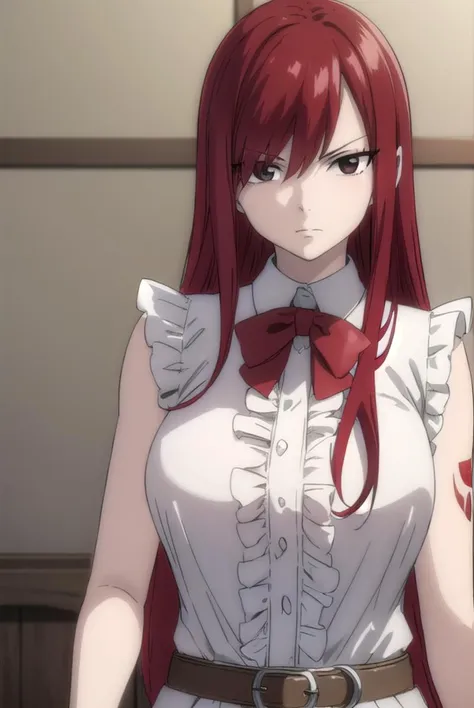 erzascarlet, <lyco:erzascarlet-lyco-nochekaiser:1>,
erza scarlet, long hair, (red hair:1.5), hair between eyes, (brown eyes:1.5),
skirt, shirt, bow, boots, sleeveless, sleeveless shirt, tattoo, white shirt, frills,
BREAK indoors, guild,
BREAK looking at viewer, (cowboy shot:1.5),
BREAK <lyco:GoodHands-beta2:1>, (masterpiece:1.2), best quality, high resolution, unity 8k wallpaper, (illustration:0.8), (beautiful detailed eyes:1.6), extremely detailed face, perfect lighting, extremely detailed CG, (perfect hands, perfect anatomy),