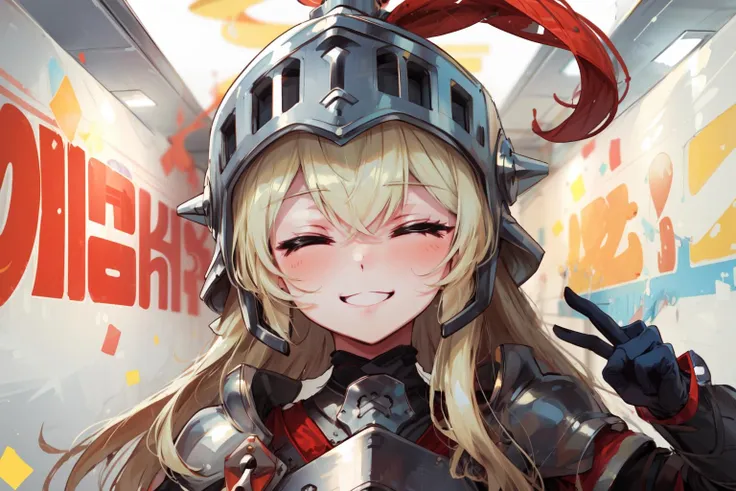 masterpiece,best quality,(EmoEng,double v,solo),1girl,dumbface,blonde hair,long hair,(helmet),closed eyes,smile,<lora:dumbface:0.7>,<lora:EmoEng:1>,