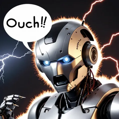 robot lightning saying big bold text "Ouch!!"