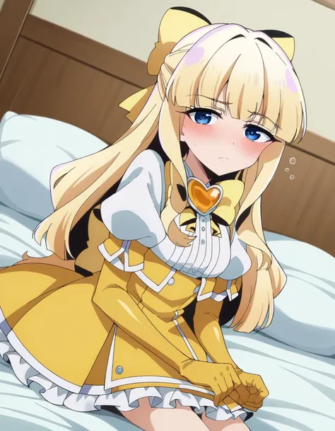 score_9, score_8_up, score_7_up, source_anime,
kaorukotenkawa, <lora:kaoruko-tenkawa-ponyxl-lora-nochekaiser:1>
kaoruko tenkawa, long hair, blue eyes, blonde hair, bow, hair bow, yellow bow,
gloves, dress, heart, elbow gloves, magical girl, yellow gloves,
indoors, bed, bed room, on side, blush, drunk,
looking at viewer, dutch angle, cowboy shot