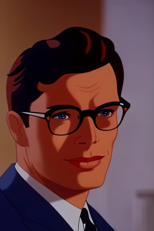 Fleischerstyle closeup portrait of Christopher Reeve as Clark Kent wearing a suit and tie, UHD, vibrant colours, natural lighting, high quality, 8k, ultra detailed,