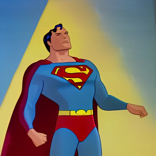 Fleischerstyle portrait of Christopher Reeve as Superman, UHD, vibrant colours, dreamy lighting, high quality