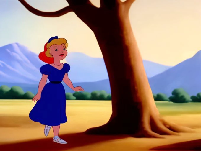 classic animation cell of ( one girl in heaven and one girl below ), dbluth, animated country music video scene, muted color scheme, hd, trending, FleischerStyle