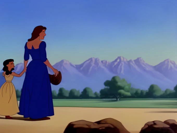 high quality animation cell of ( Townes Van Zandt has two metaphorical girls   One's in heaven and one's below ), dbluth, animated country music video scene, muted color scheme, hd, trending, FleischerStyle